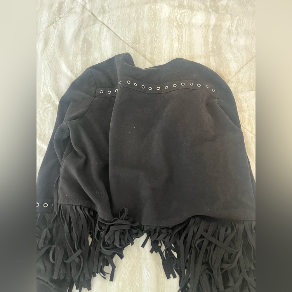 Black Fringe Blazer with Open Front - Picture 4 of 5